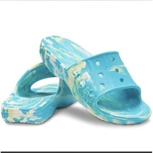 Crocs Mens Baya II Marbled Blue Green Open Toe Slide Sandals - Size 12